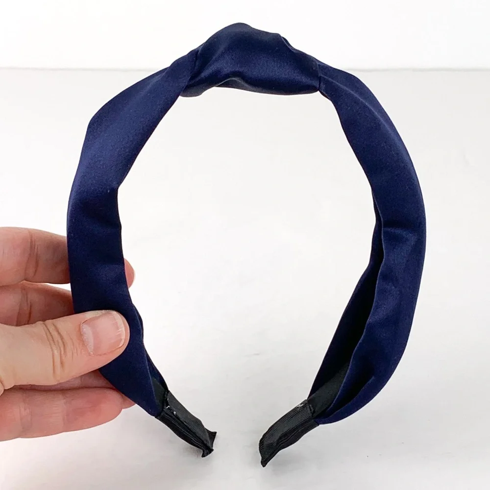 Navy satin headband women's unbranded hair band navy blue satin with knot detail